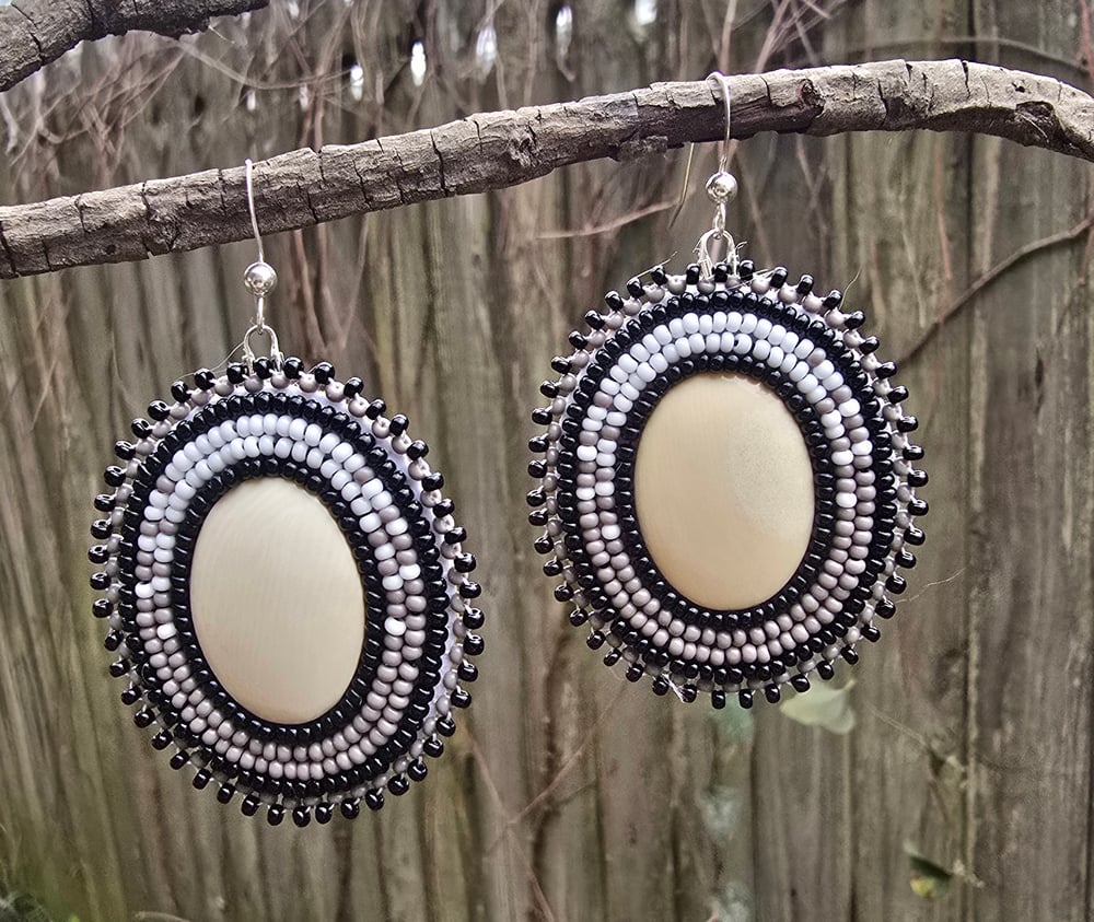 Image of Mammoth Ivory Beaded Earrings w/ .925 sterling silver 