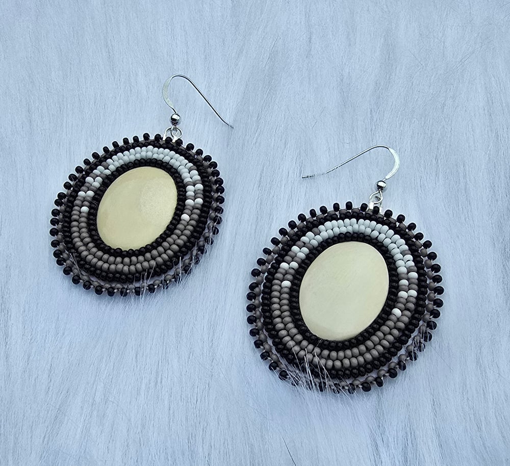 Image of Mammoth Ivory Beaded Earrings w/ .925 sterling silver 