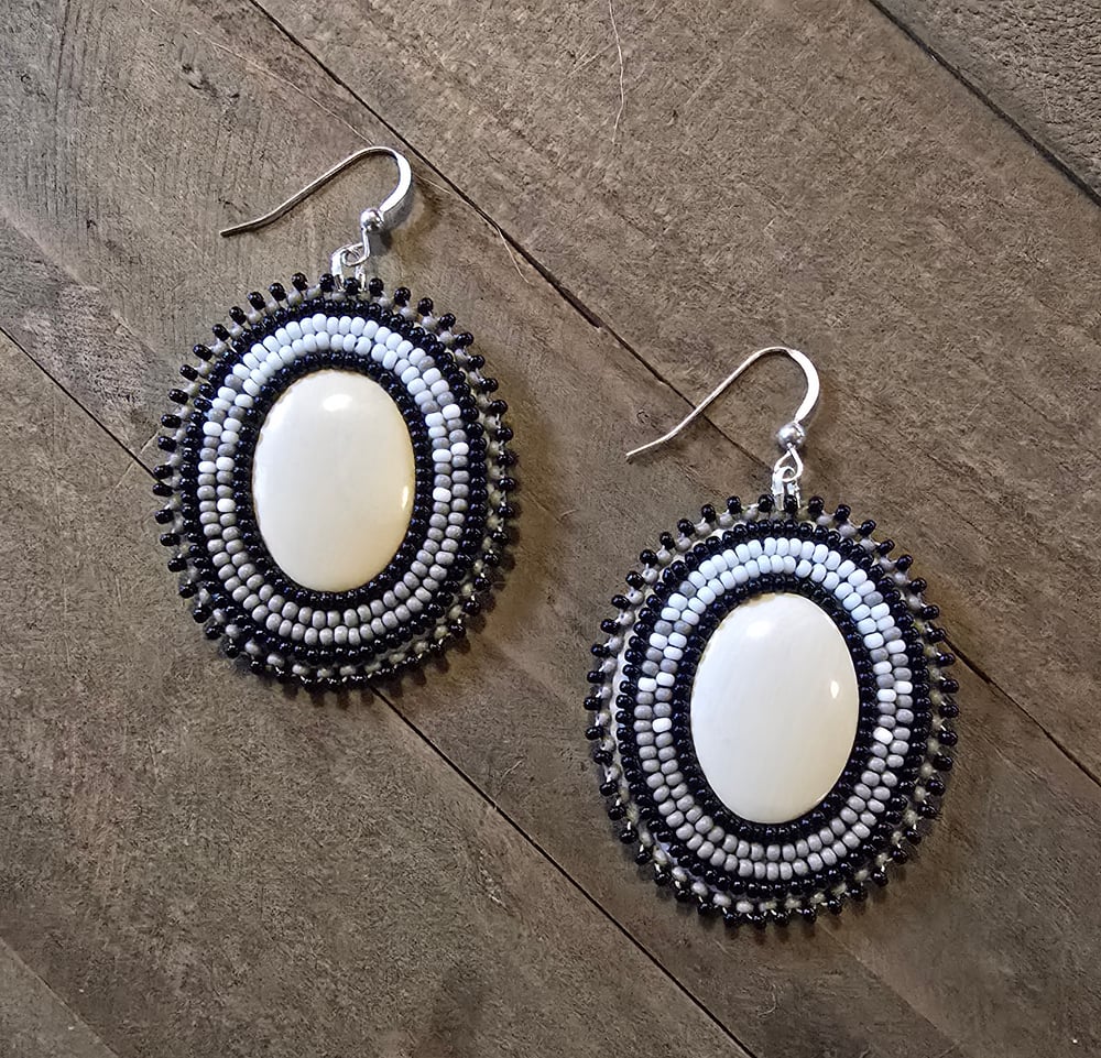 Image of Mammoth Ivory Beaded Earrings w/ .925 sterling silver 