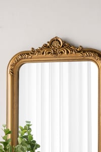 Image 6 of 23.5x37.5' Decorative Arched Wall Mirror With Ornate Gold Crest Design