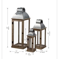 Image 6 of Set of 3, Silver and Natural Wood Lanterns, L:11x11x32'   M:8.5x8.5x23'