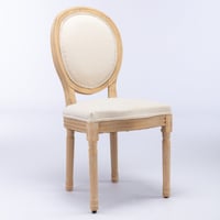 Image 20 of French Style Solid Wood Frame Antique Painting Linen Fabric Back Dining Chair