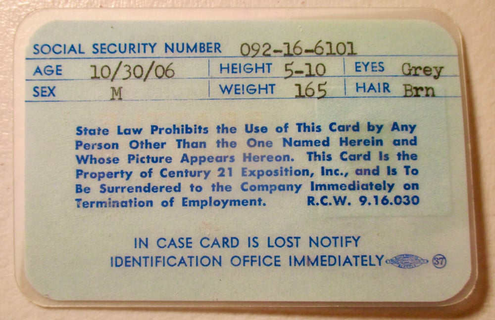 RARE CENTURY 21 SEATTLE WORLD'S FAIR IDENTIFICATION FOR EMPLOYEE-NO. 2