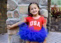 Image 2 of Patriotic USA Fluffy Tutu Leotard Bodysuit Girl’s Fourth Of July American Tulle Dress 