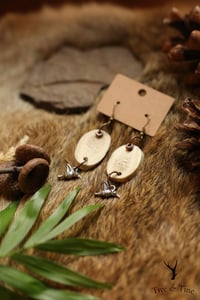 Image 1 of Beaded Antler Slab Earrings w/ Humming  Bird Charm 