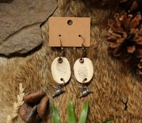 Image 2 of Beaded Antler Slab Earrings w/ Humming  Bird Charm 