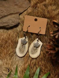 Image 1 of Antler Slab Earrings w/ Leaf Charm