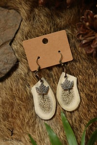 Image 2 of Antler Slab Earrings w/ Leaf Charm