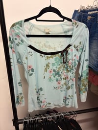 Image 3 of 00s turquoise floral micromesh long sleeve top 
