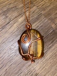 Image 1 of Tiger Eye Stone Necklace Wrapped With Copper