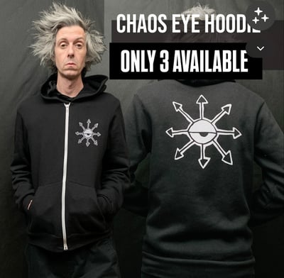 Image of Chaos Eye HOODIE / WHITE on BLACK