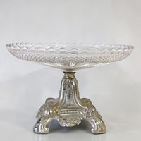 Image 5 of Coupe à fruit Art nouveau en verre taillé et socle métal argenté fin XIXe - Compotier