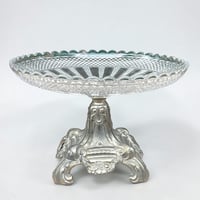 Image 3 of Coupe à fruit Art nouveau en verre taillé et socle métal argenté fin XIXe - Compotier