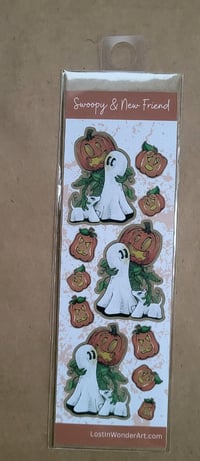 Sticker Strip--Swoopy Ghost Meeting Jack O Lantern Man