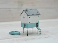Image 1 of Handmade Miniature Beach House with Boat - Nautical Decor Set