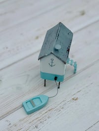 Image 3 of Handmade Miniature Beach House with Boat - Nautical Decor Set