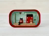 Image 1 of Sardine Tin Cat Cottage. Holiday Edition. Driftwood Scene.