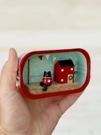 Image 2 of Sardine Tin Cat Cottage. Holiday Edition. Driftwood Scene.