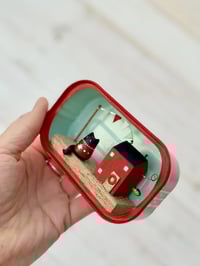 Image 3 of Sardine Tin Cat Cottage. Holiday Edition. Driftwood Scene.