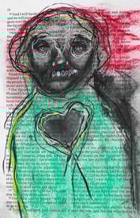 Image 2 of Bible Page Series - Hardened Heart 5.5 x 8.5" [Original Charcoal & Pastel Drawing Framed]
