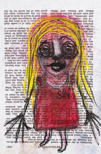 Image 2 of Bible Page Series - Sin in Her Heart 5.5 x 8.5" [Original Charcoal & Pastel Drawing Framed]