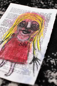 Image 3 of Bible Page Series - Sin in Her Heart 5.5 x 8.5" [Original Charcoal & Pastel Drawing Framed]