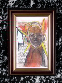 Image 1 of Bible Page Series - A White Flag in Heaven 5.5 x 8.5" [Original Charcoal & Pastel Drawing Framed]