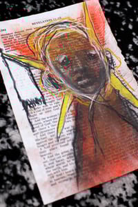 Image 3 of Bible Page Series - A White Flag in Heaven 5.5 x 8.5" [Original Charcoal & Pastel Drawing Framed]