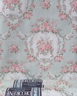 1980s Vintage Storey's Wallpaper Rolls - Cartouche Rose Medallion Floral Stripe - (Set of 2 Rolls)  thumbnail 1