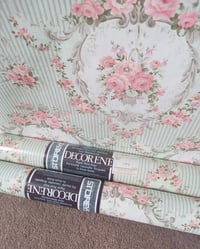 1980s Vintage Storey's Wallpaper Rolls - Cartouche Rose Medallion Floral Stripe - (Set of 2 Rolls)  – detail view 6
