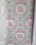 1980s Vintage Storey's Wallpaper Rolls - Cartouche Rose Medallion Floral Stripe - (Set of 2 Rolls)  thumbnail 4