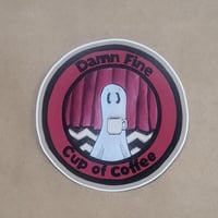 Image 1 of Vinyl Sticker--Swoopy Ghost and Damn Fine Cup of Coffee