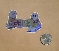 Image 1 of Vinyl Sticker--Happy Pride Banner with Swoopy Ghost Holographic