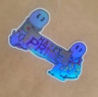 Image 2 of Vinyl Sticker--Happy Pride Banner with Swoopy Ghost Holographic