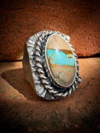 Image 1 of WL&A Handmade Natural Royston Sky Blue Ribbon Turquoise Signet Rings - Size 10 