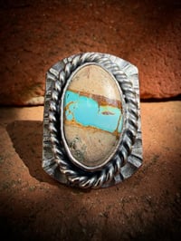 Image 3 of WL&A Handmade Natural Royston Sky Blue Ribbon Turquoise Signet Rings - Size 10 