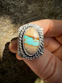 Image 4 of WL&A Handmade Natural Royston Sky Blue Ribbon Turquoise Signet Rings - Size 10 