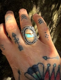 Image 5 of WL&A Handmade Natural Royston Sky Blue Ribbon Turquoise Signet Rings - Size 10 