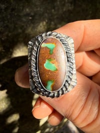 Image 4 of WL&A Handmade Natural Earth & Forest Green Ribbon Turquoise Signet Rings - Size 10 