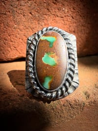 Image 2 of WL&A Handmade Natural Earth & Forest Green Ribbon Turquoise Signet Rings - Size 10 