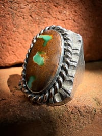 Image 3 of WL&A Handmade Natural Earth & Forest Green Ribbon Turquoise Signet Rings - Size 10 