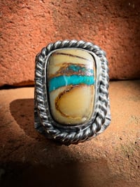 Image 3 of WL&A Handmade Natural Royston Deep Blue Ribbon Turquoise Signet Rings - Size 10 