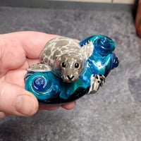 Image 1 of RESERVED for Anita - XXXXL. Diving Harbor Seal Glass Sculpture #3 - Flamework Glass Sculpture