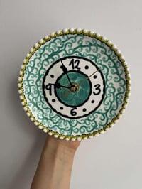 Image 1 of 5.5 " Hand-Painted Ceramic Wall Clock – Teal Emerald Swirl, Silent Boho Decor