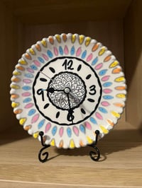 Image 1 of 5.5" Hand-Painted Ceramic Mandala Clock – Boho Wall Decor, Silent Clock