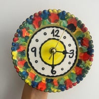 Image 1 of 5.5" Hand-Painted Ceramic Plate Clock: Color Splash Silent Decor