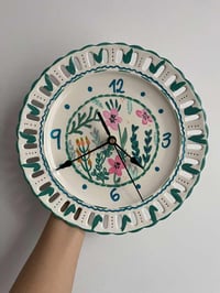 Image 1 of 11" Hand Painted Floral Plate Clock – Silent Boho Home Decor