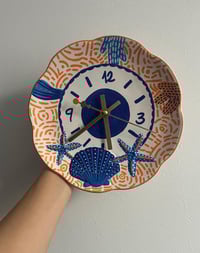 Image 1 of 8" Upcycled Ceramic Wall Clock: Orange Mediterranean Kitchen Decor