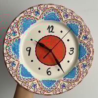 Image 1 of 11" Red Wall Clock | Hand-Painted Plate, Silent Decor