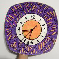 Image 1 of 11" Purple & Orange Wall Clock | Hand Painted Abstract Square Plate | Silent clock